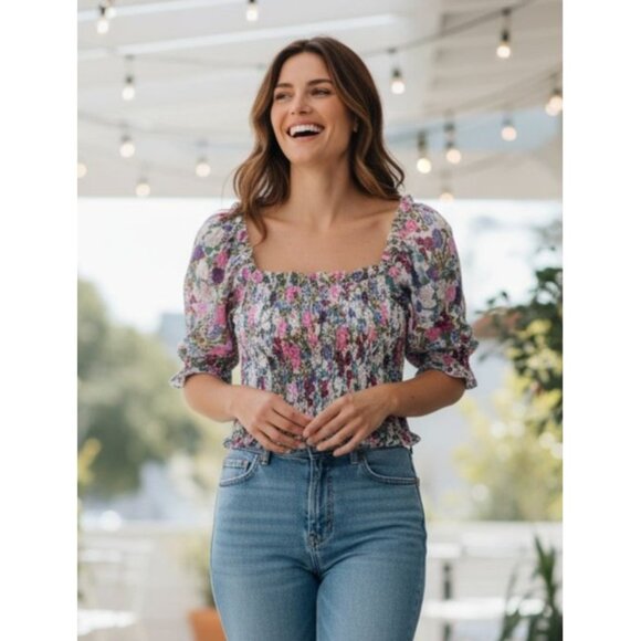 Women's - ASTR The Label Floral Smocked Blouse, Size Small - Picture 1 of 8